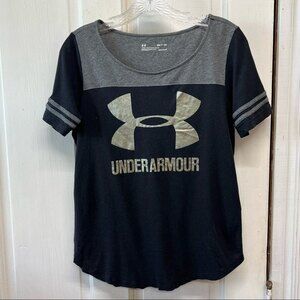 Under Armour heatgear loose fit t shirt black grey gold women's small